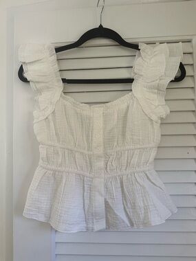 Steve Madden White Ruffled Peplum Button-Front Top